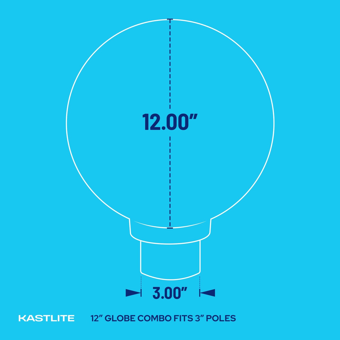 Kastlite Lamp Post Globe Combo Lighting Fixture | 12 White Acrylic Lens With Black Fitter & Twist Lock Mounting | Fits 3 Diameter Posts (Not Included) | Comes With With 5000K Led Bulb