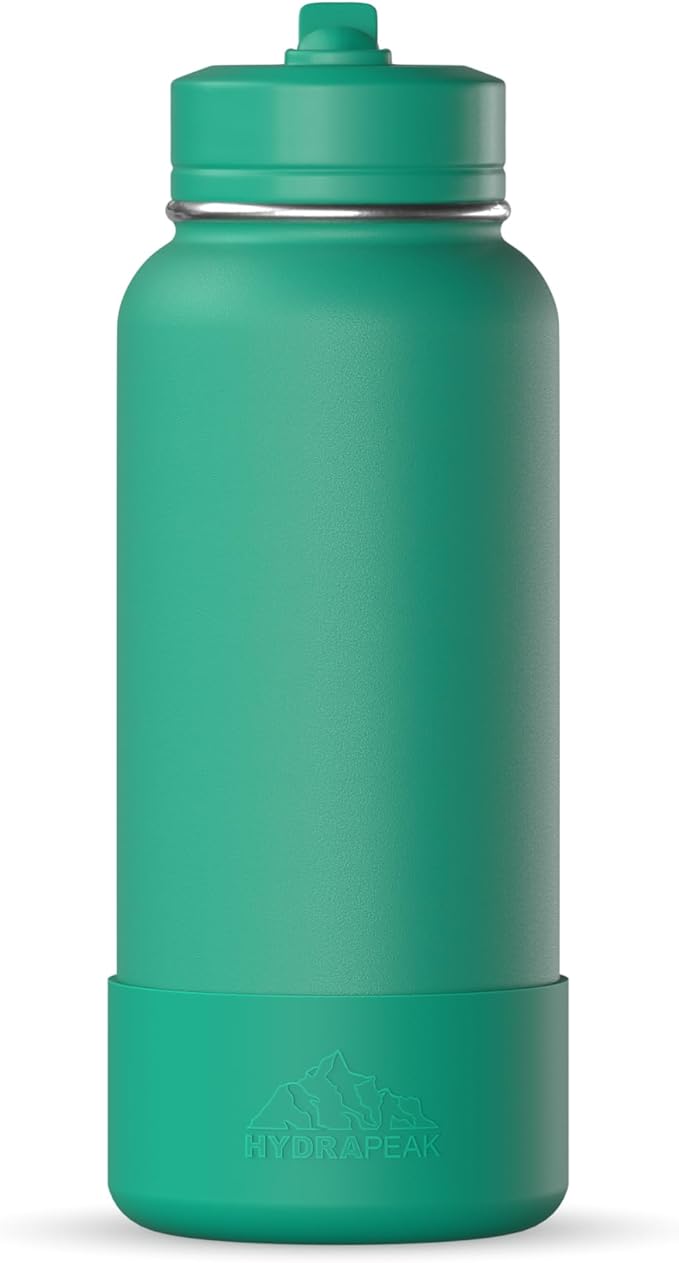 Hydrapeak 32oz Sport Insulated Water Bottle with Straw or Chug Lid, Leak & Spill Proof, Keeps Drinks Cold for 24 Hours, Hot for 12 Hours, Premium Stainless Steel Water Bottles (32oz, Kelly Green)