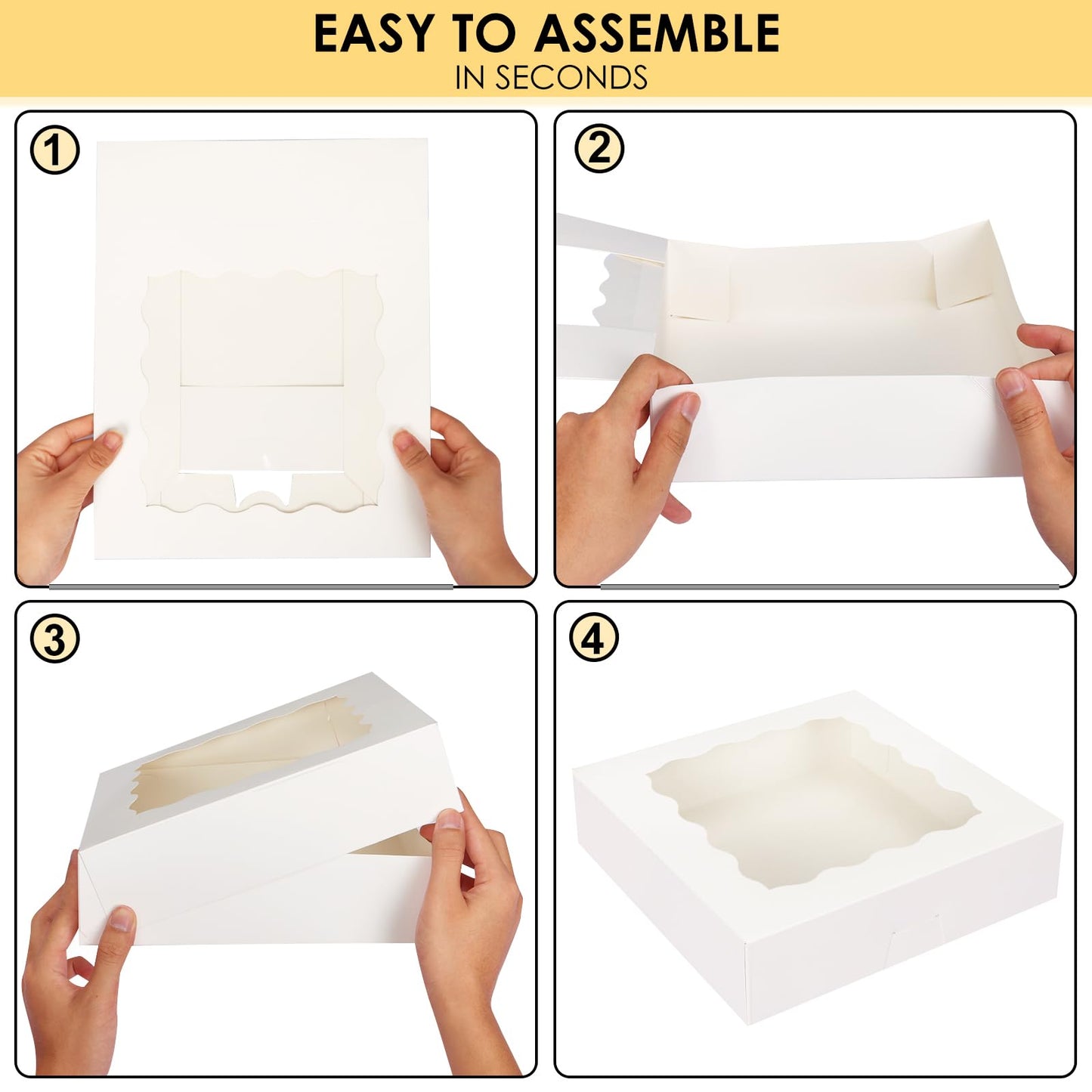 Moretoes 24pcs Bakery Boxes, 10x10x2.5 Inches Auto-Popup Pie Boxes for Cookies, Chocolate Covered Strawberries, Pies, Donuts, Muffins