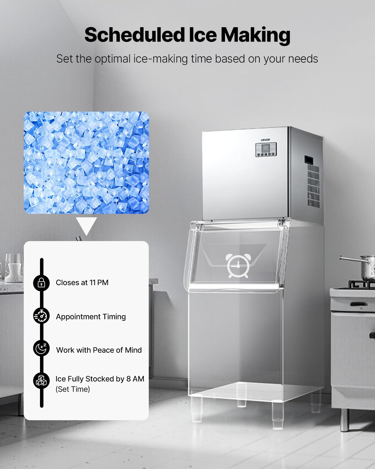 VEVOR Commercial Ice Maker Machine - Head, 550 Lbs/Day Stainless Steel Ice Machine with Scheduled Ice-Making, Self-Cleaning, Adjustable Thickness, Ideal for Restaurant Bar Cafe Hotel - Head Only