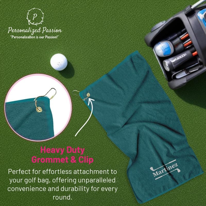 Personalized Passion Golf Towels with Corner Grommet - 16"x26" Customized Velour Cotton Golf Bag Towels with Name - Super Soft and Highly Absorbent - Quickly Remove Dirt and Sweat - Beige