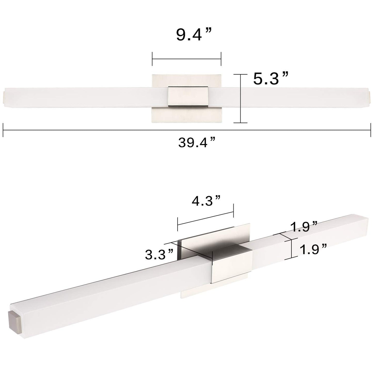 ZUZITO Modern LED Vanity Light Bar - 40 inch Brushed Nickel Bathroom Lighting Fixture - Model S16001-1000mm 6000K