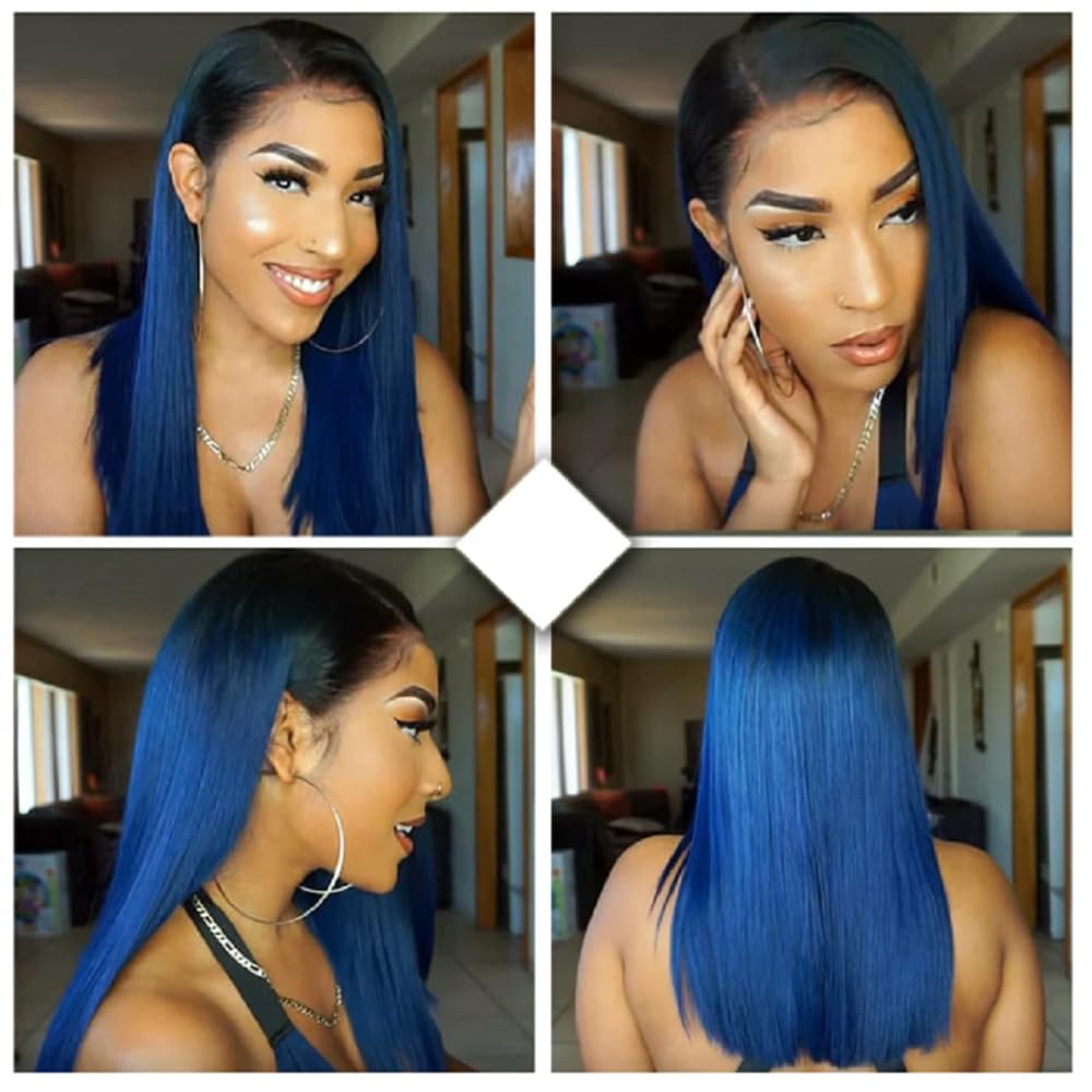 Lagalaga Bundles Human Hair 10 12 14 Inch Straight T1B Blue Human Hair Bundles Unprocessed Brazilian Virgin Hair Quick Weave Bun