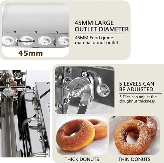 Automatic Donut Machine, Digital Donut Fryer,Donuts Making Machine Frying Mini Donuts Maker Adjustable Thickness Stainless Steel 5.5L Hopper 1750 unit/h,110V