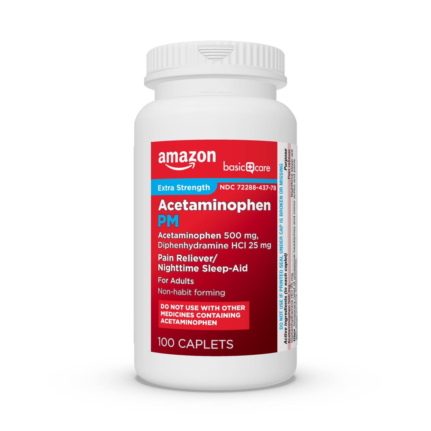 Amazon Basic Care Acetaminophen PM Caplets, Pain Reliever Plus Nighttime Sleep Aid, Extra Strength, Helps Occasional Minor Aches, Pains and Headache Relief, 100 Count, Packaging May Vary (Pack of 3)