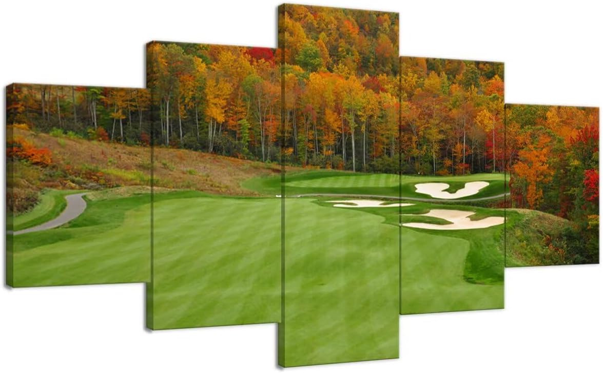 chenchenArt Sequoyah North Carolina Mountains Golf Course Wall Art for Living Room Bedroom Bathroom Home Decorations Golf Course Picture Poster Canvas Prints Framed Ready to Hang(60''W x 32''H)