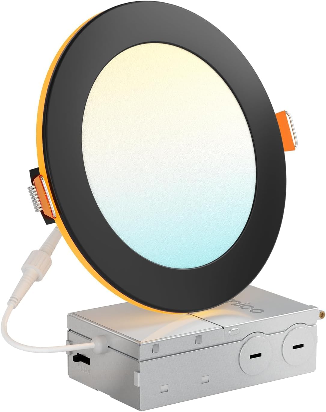 Amico 1 Pack Black 6 Inch 5Cct Led Recessed Ceiling Light With Night Light  2700K/3000K/3500K/4000K/5000K Selectable Ultra-Thin Lighting  12W=110W  1100Lm  Dimmable Canless Wafer Downlight - Etl&Fcc