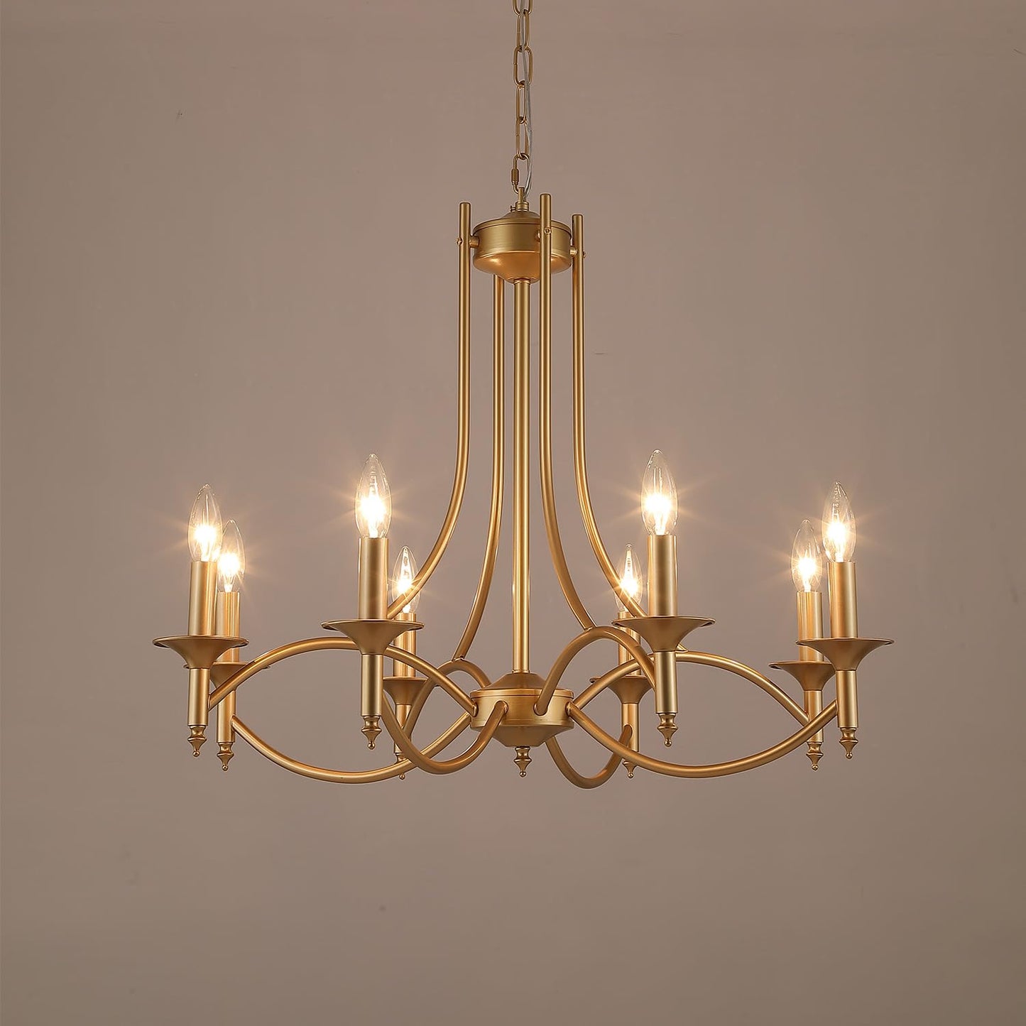 Pretoy Gold Chandeliers For Dining Room 8-Light Farmhouse Dining Room Light Fixtures Candle Chandelier Lighting For Bedroom  Hallway Entryway Living Room Kitchen Foyer