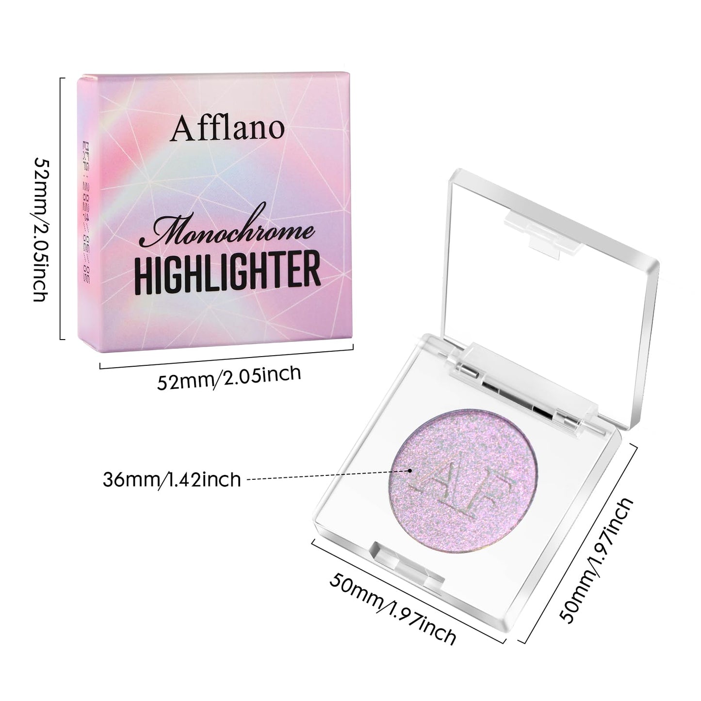 Highlighter Makeup Palette, Long Lasting New Formula, Translucent Purple Shimmer, Sheer White Base, Ideal for Face and Body Cont