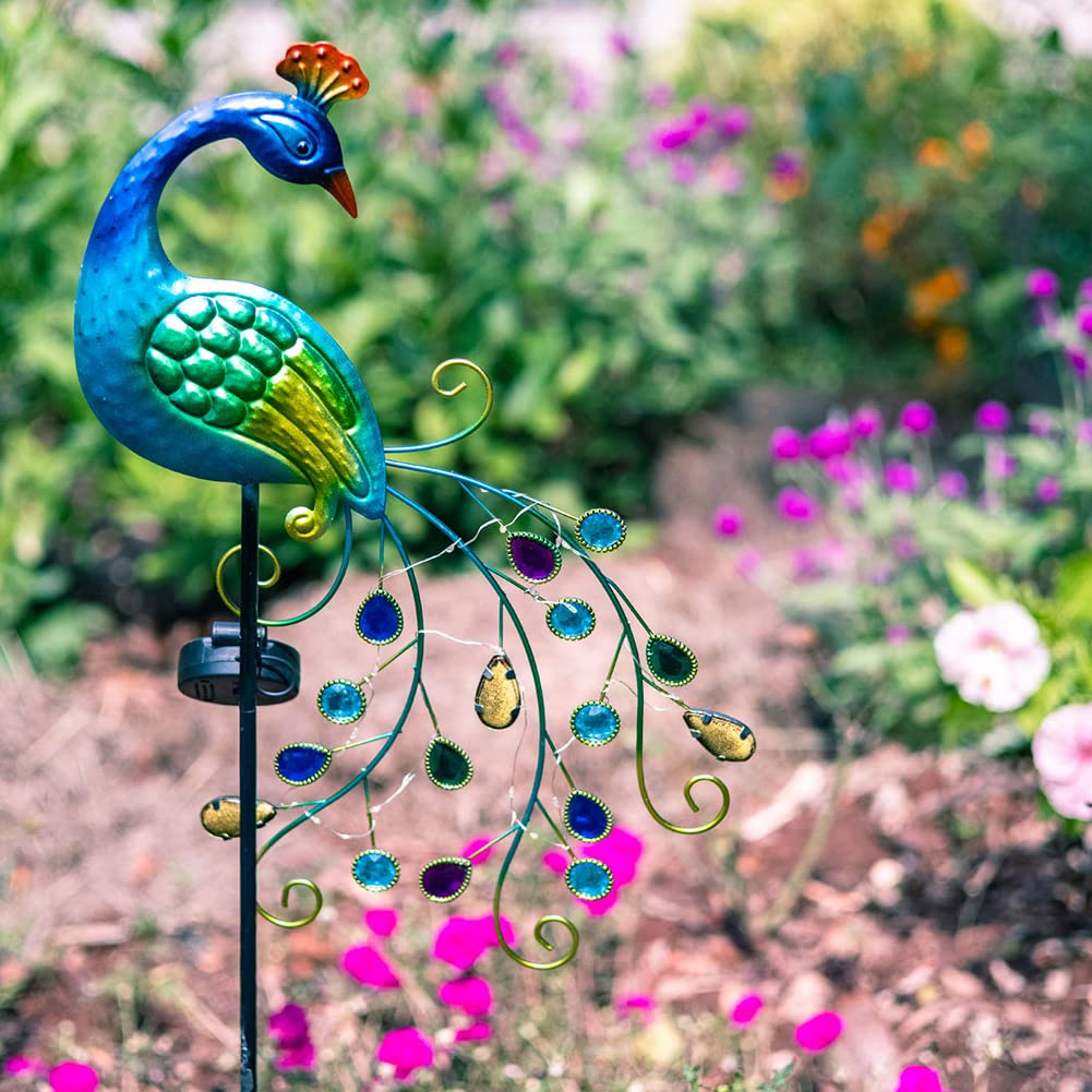 VEWOGARDEN Metal Peacock Solar Garden Lights, Waterproof Outdoor Path Lights, 38inx14inx2.5in, Iron, A-Peacock Color