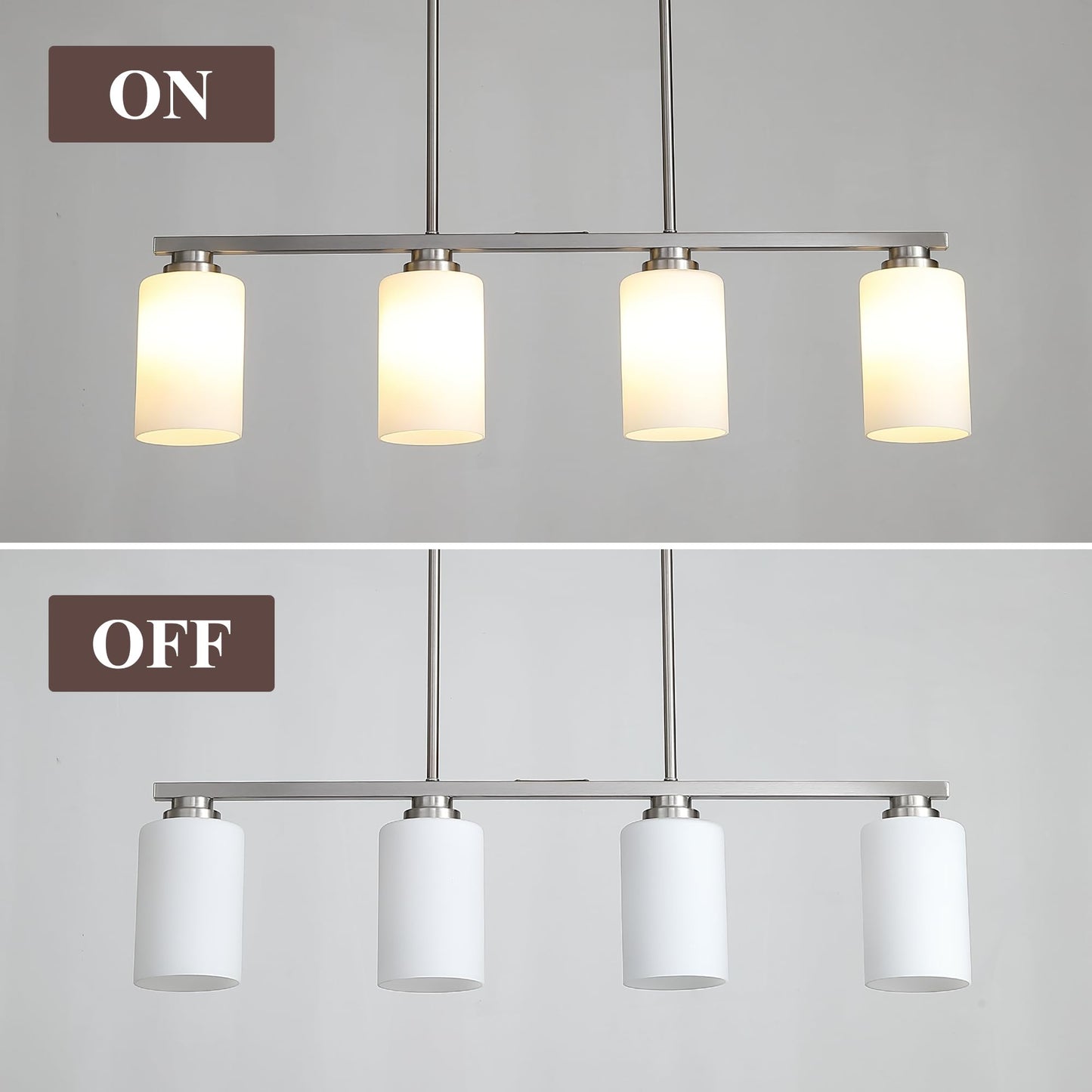 Mecgirn Island Light For Kitchen  Brushed Nickel Dining Room Light Fixture Over Table With Milk Glass Shade  4-Light Linear Chandelier Pendant Lighting For Dining Table Kitchen Island Living Room