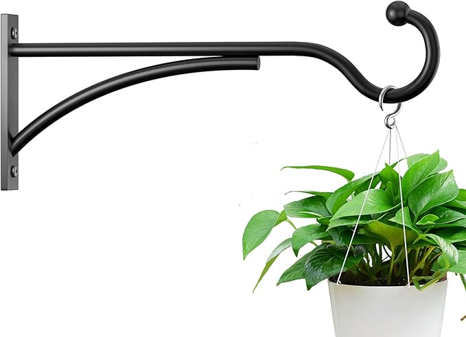 Outdoor Plant Hanging Hooks for Wall: 11 Inch Black Metal Bracket for Hanging Baskets, Bird Feeders, Wind Chimes, Flower Baskets, Yoga Mat, Lanterns. 1 Pack
