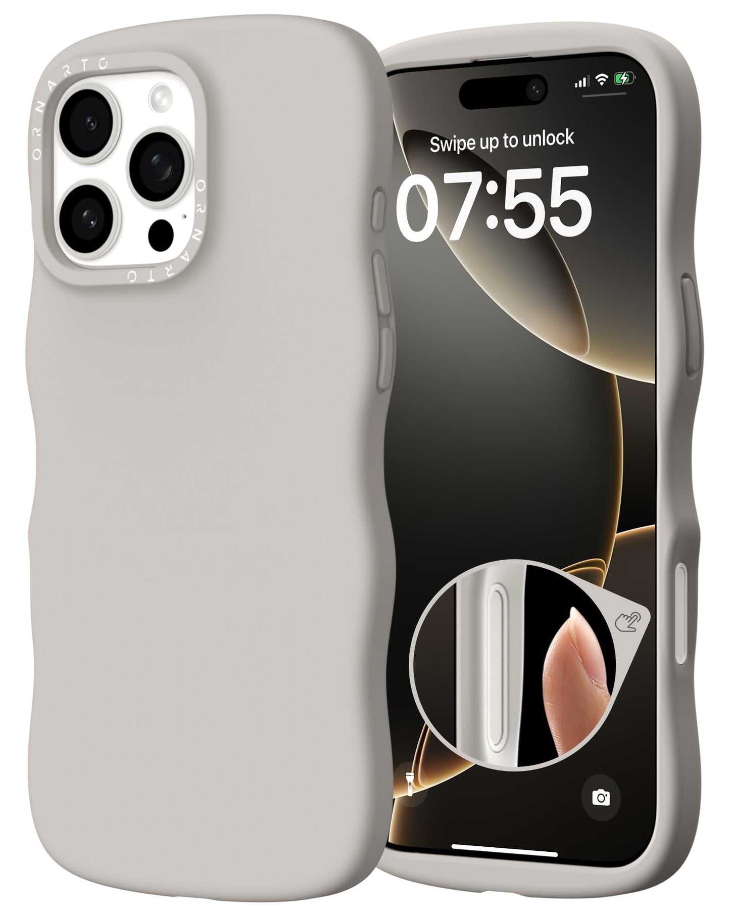 Ornarto For Iphone 16 Pro Max Case 6.9 - Cute Curly Wave Edge | Camera Control Button | Shockproof Protective Liquid Silicone 16