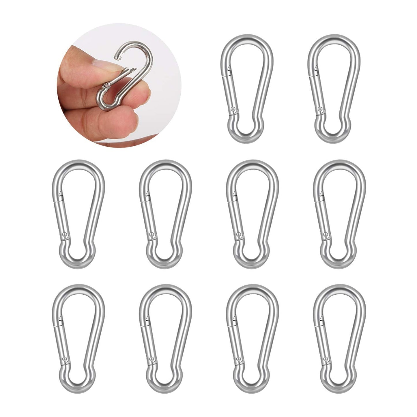 10 PCS Stainless Steel Carabiner Clip Spring-Snap Hook - Lotsun M4 1.57 Inch Heavy Duty Carabiner Clips for Keys Swing Set Camping Fishing Hiking Traveling
