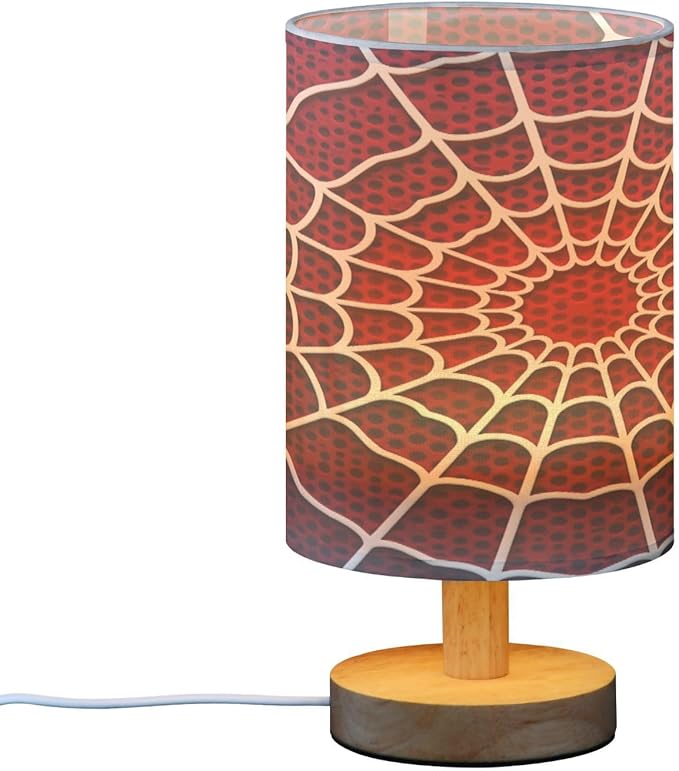 White Spider Web Red Dot Table Lamp for Bedroom Bedside Lamp Desk Lamps Cylinder Nightstand Lamp for Living Room Office Decor