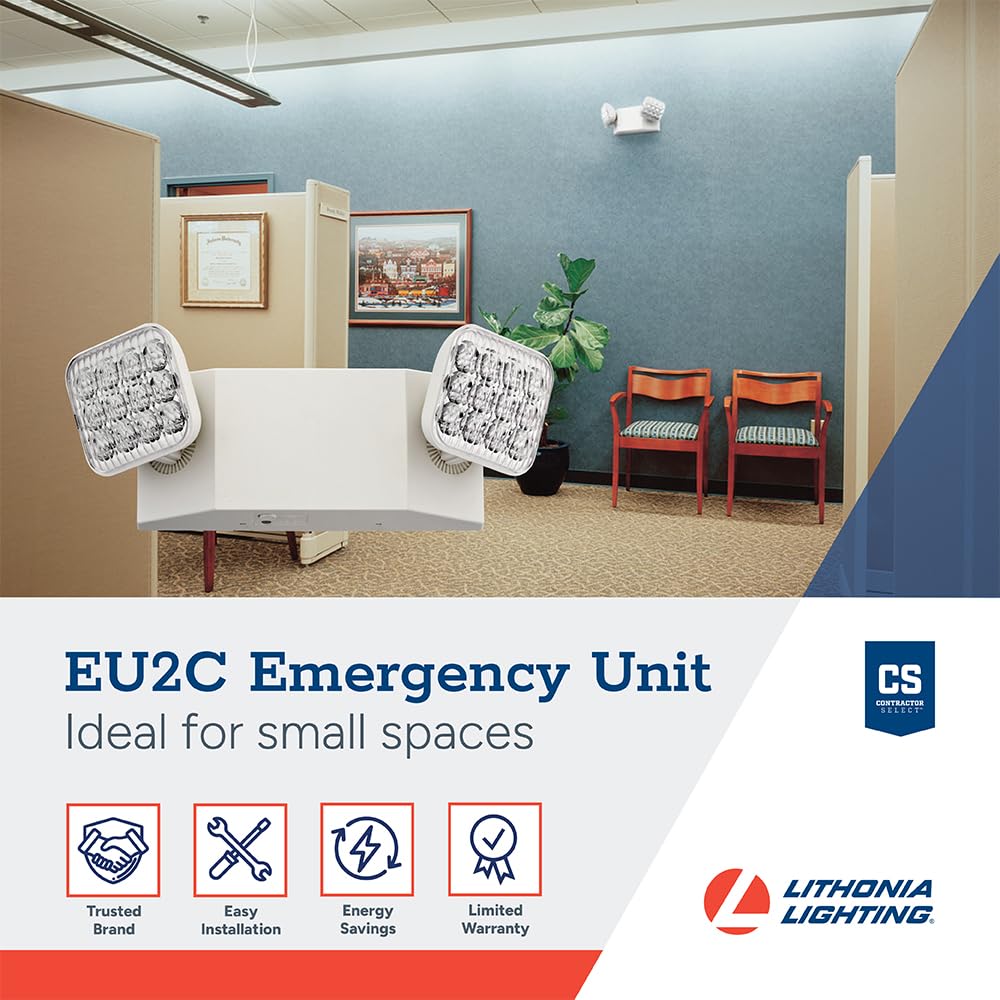 Lithonia Lighting LED Emergency Light, 90-Minute Backup, Dual Adjustable Heads, Wall Mount, Damp Rated, White, 2-Pack, Model EU2C CP2