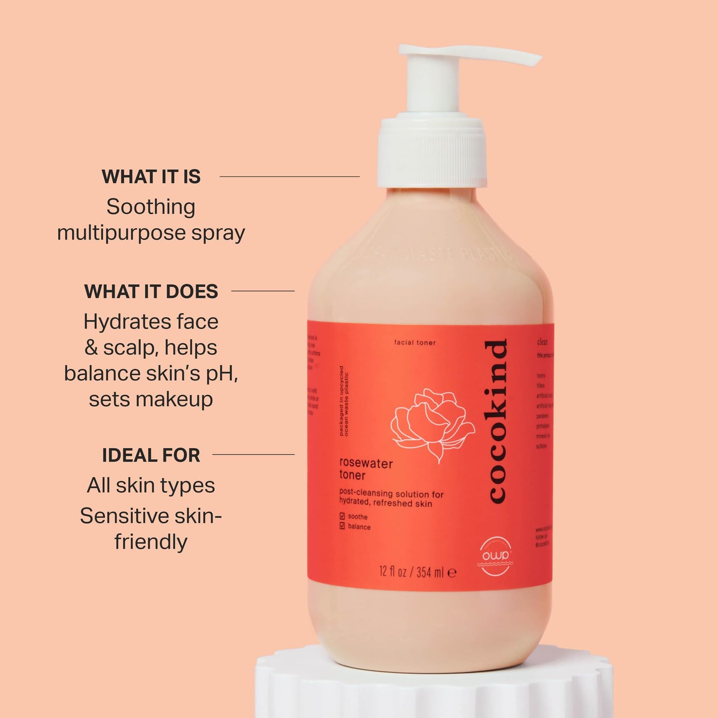 Jumbo Rosewater Facial Toner by Cocokind, Multipurpose Spray to Set Makeup, Double Cleanse, and Balance Skins pH, Made with Rose