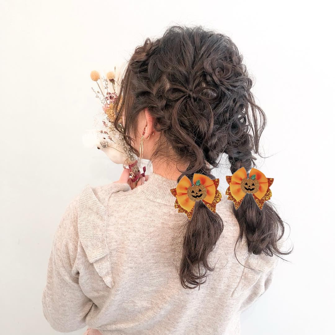 Glitter Fall Halloween Pumpkin Decoration Hair Bows Clips 3.5 for Girls, Orange Cheer Alligator Barrettes for Kids Thanksgiving