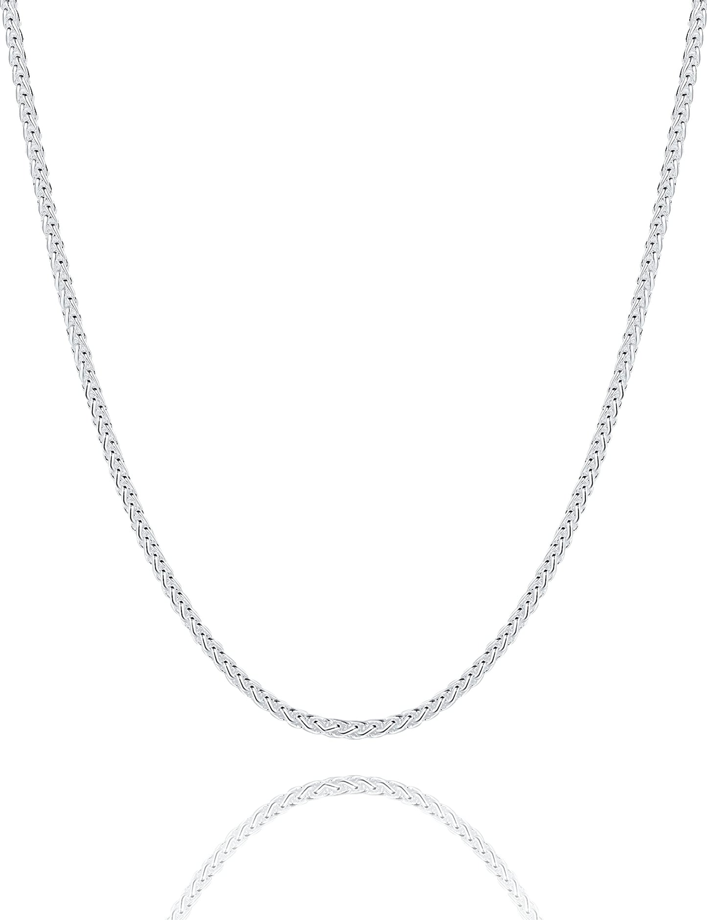 Waitsoul 925 Sterling Silver Wheat Chain Lobster Clasp 2mm Silver Chain for Men Women Silver Necklace Chain 16 Inche