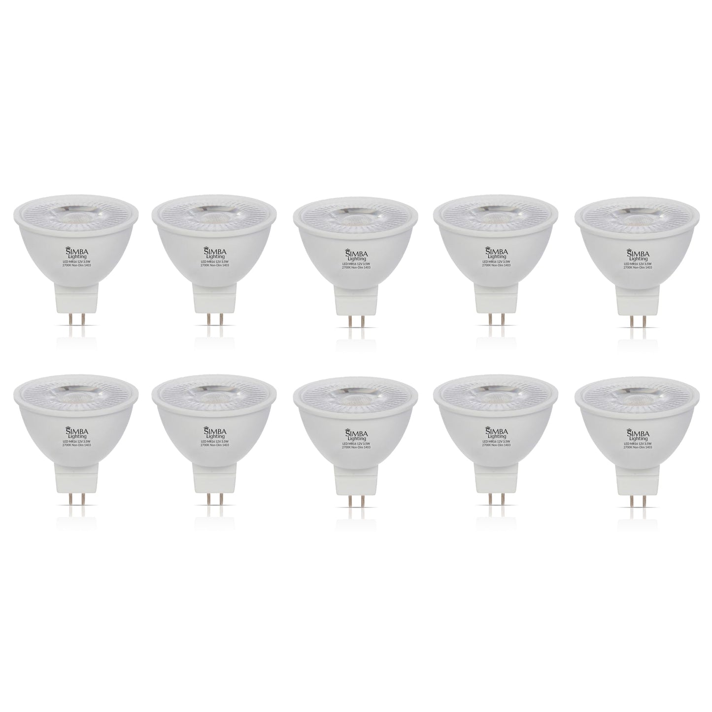 Simba Lighting Led Mr16 3.5W 12V Light Bulb (10 Pack) 20W Halogen Spotlight Replacement For Landscape  Accent  Track Lights  Desk Lamps  Bab C  Gu5.3 Bipin Base  2700K Warm White  Not Dimmable