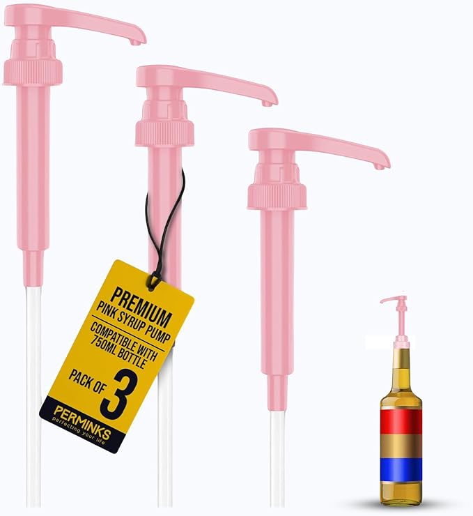 Premium Syrup Pump Compatible with Torani 750 ml Bottle, Davinci Syrups - No Spill, No Clog Syrup Pump Dispenser for Vanilla, Snow Cone, Blueberry, Coffee Flavoring & More (Pack of 3, Pink)