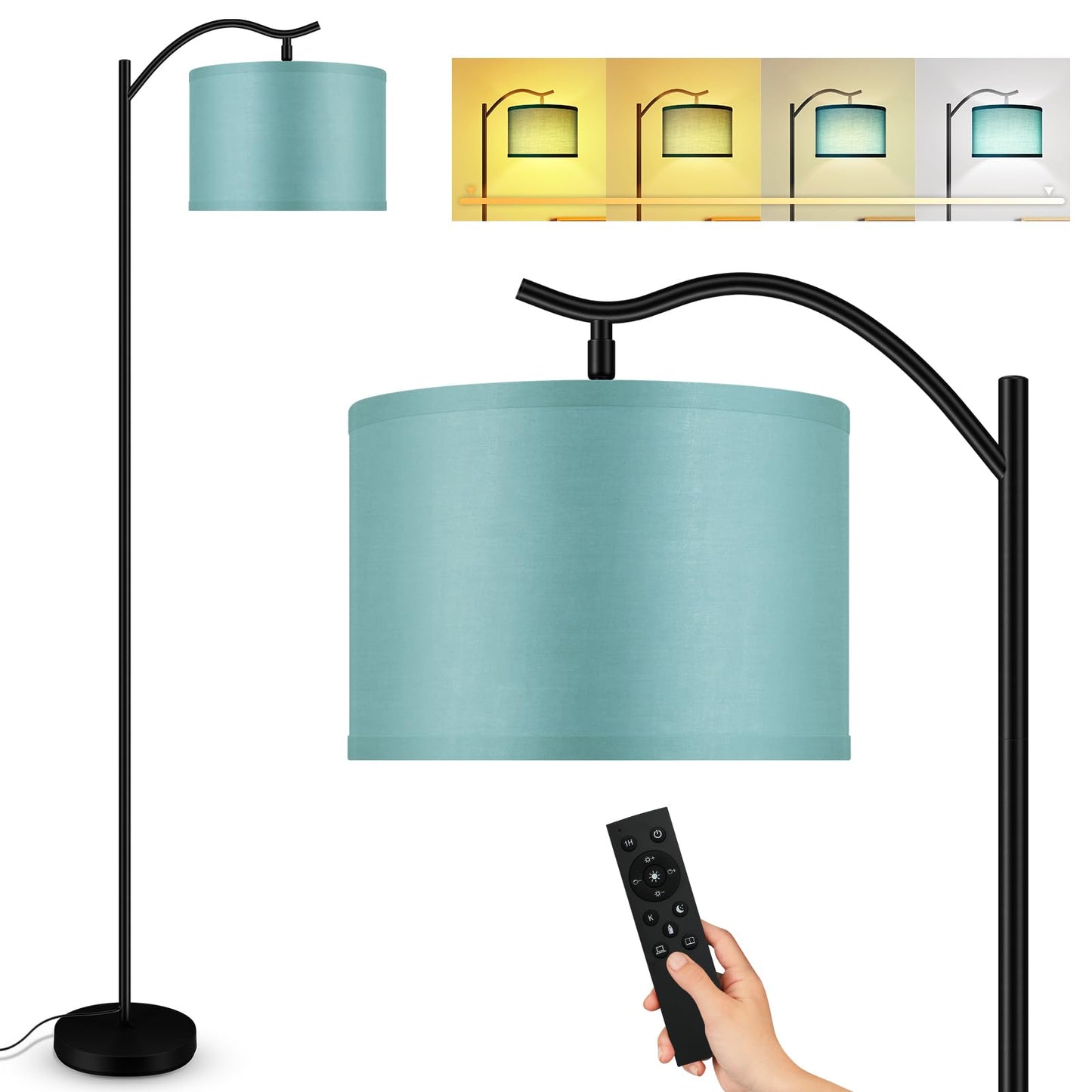 BoostArea Arc Floor Lamp, Remote Control, Stepless Dimmable, Green, Model B1369