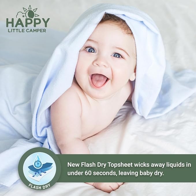 Happy Little Camper Ultra-Absorbent Natural Baby Diapers Size 1 - Hypoallergenic & Chlorine-Free Disposable Diaper Safe for Sensitive Skin - Unscented Newborn Diapers - 36 Count