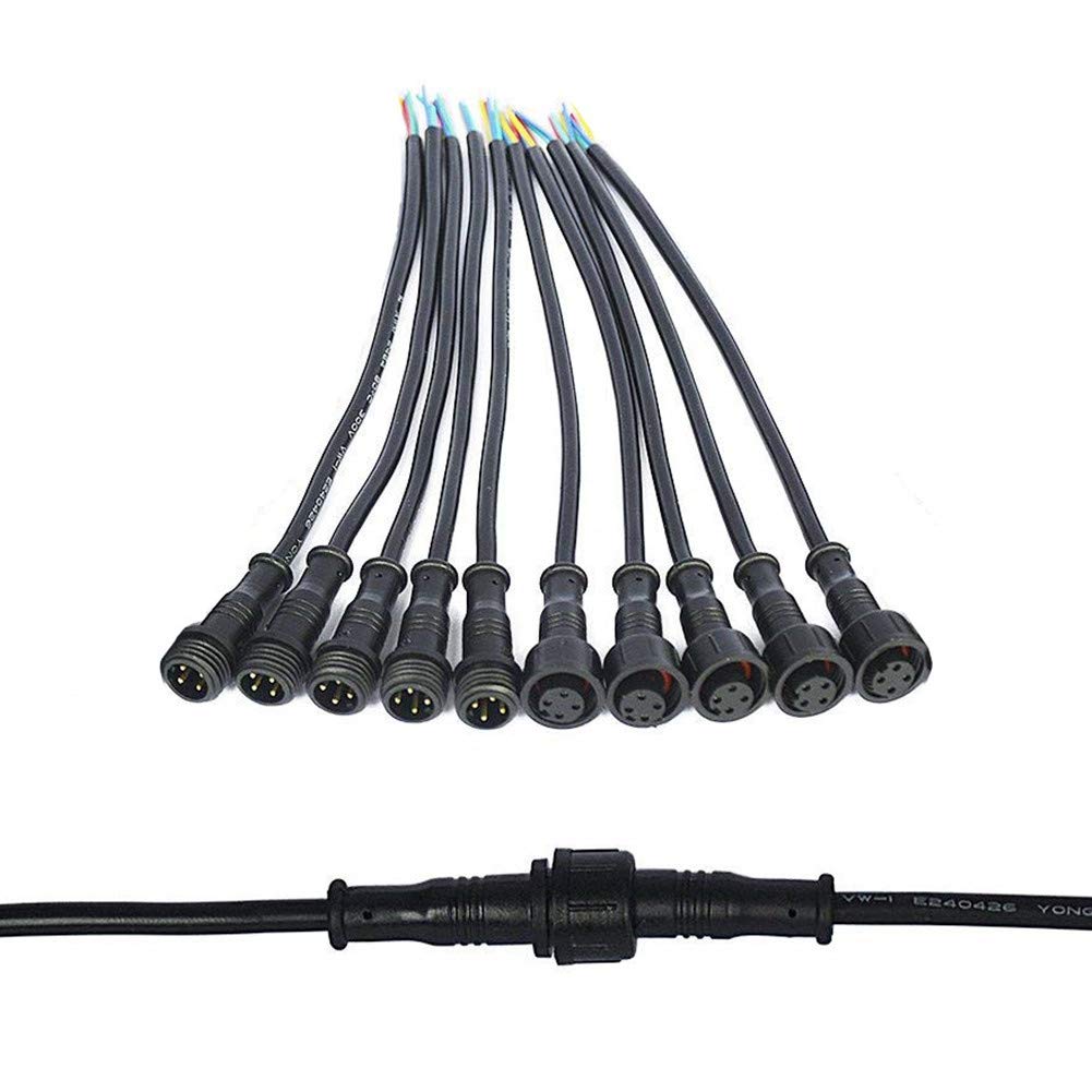 WESIRI 4pin Black Electrical Connector - 5Pairs LED Lights Extension Cable 20cm/Pair, 0.2mm², Model 5Pairs 4pin S