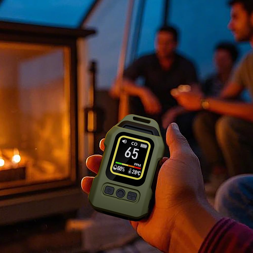 Portable 3-in-1 CO Detector with Audible & Visual Alarm, 300H Standby Battery, for Travel, Camping, Car, Hotel, RV - Essential for Travelers and Campers (Green)