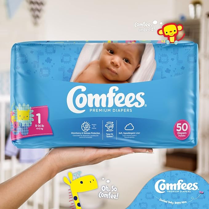 Comfees Premium Baby Diapers with Total Fit System for Boys & Girls, Size 1, 200Count, White (CMF-1)