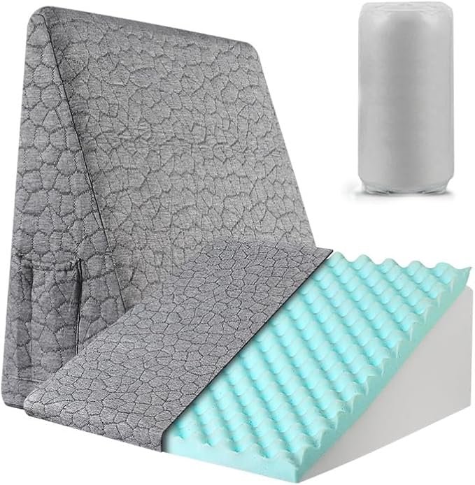 Triangle Wedge Pillow for Sleeping Bed Wedge Pillow for After Surgery Elevated Pillow Wedge for Acid Reflux Gerd Snoring Back Pain, 2 Exclusive Pockets | Cooling Gel Memory Foam Top