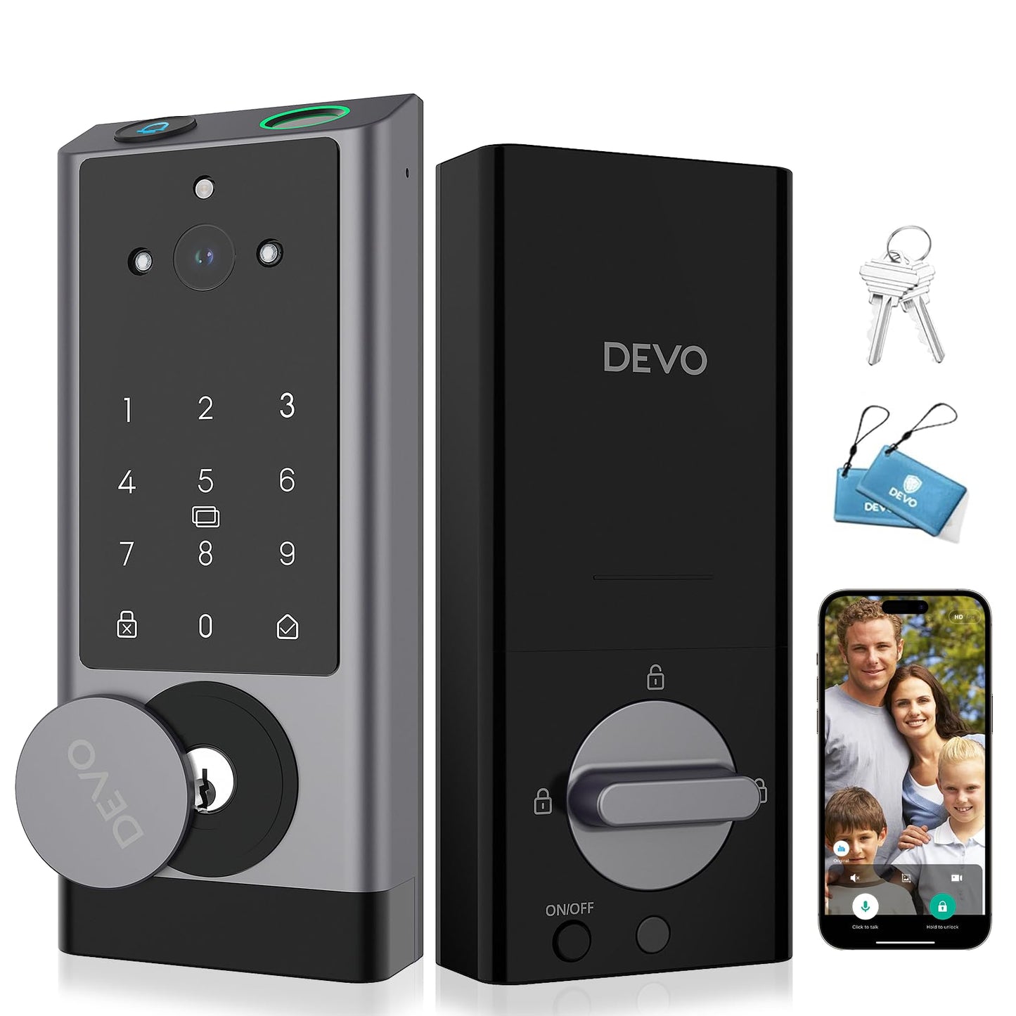DEVO G1 Video Smart Lock with Camera & Doorbell, 6-in-1 Keyless Entry Door Lock with Fingerprint, App Remote, Auto Locks, Built-in Wi-Fi Smart Deadbolt for Front Door(Gray)