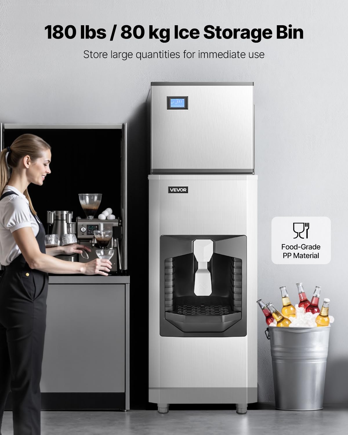 Vevor Commercial Ice Maker, 500 Lbs/Day Ice Maker Machine, 180 Lbs Large Ice Storage Bin With 20 Lbs/Min Automatic Ice Dispensin