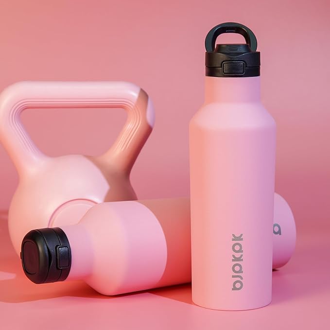 BJPKPK Insulated Water Bottle With Straw 17oz Stainless Steel Water Bottles With 2 Lids And Carry Handle Reusable Travel Metal Thermal Flask,Light Pink