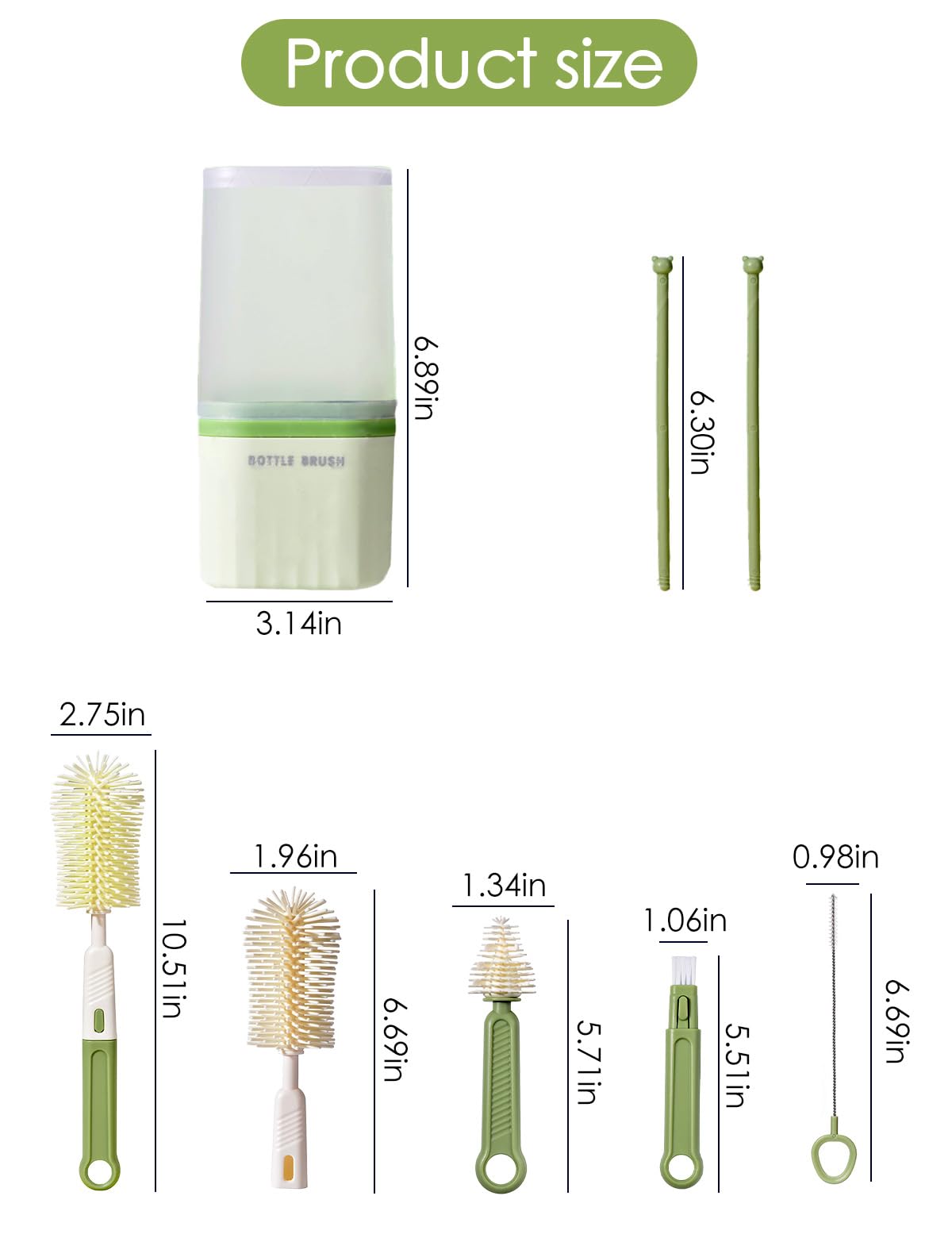 BOVELLA Baby Bottle Brush Set-Travel Bottle Cleaner Kit with Silicone Brush,Drying Rack,Nipple Brush,Straw Brush,Bottle Mouth Brush,Storage Box-6 in 1 Portable Bottle Washing Kit for Home and Travel