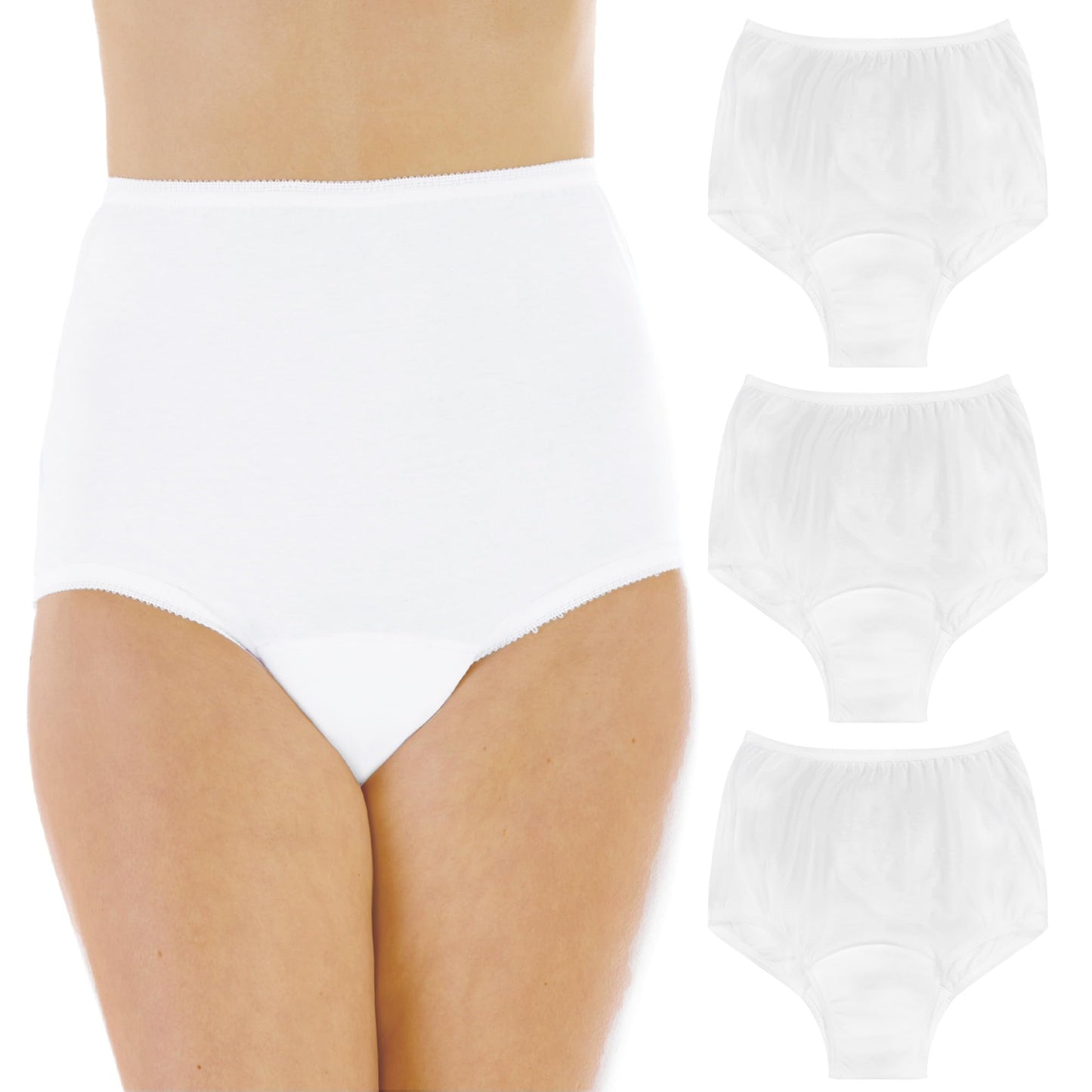 Wearever Women's Cotton Comfort Incontinence Panties for Bladder Control with Regular Absorbency - Reusable & Washable Leak Proof Underwear 150 ml (Pack of 3) (White) (L) (Fits Hip Sizes: 41-42")