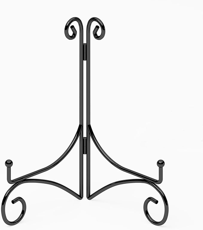 10 Inch Display Plate Stand with Folding Design, Metal Plate Holder for Tables, Picture Easel for Home Decoration, Photo Frame Stand, Black, 2-Pack