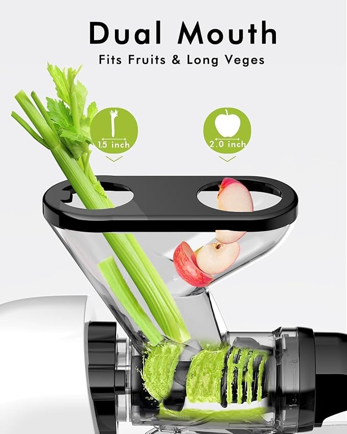 Cold Press Juicer Machine - Slow Masticating Juicer, Easy to Clean, White