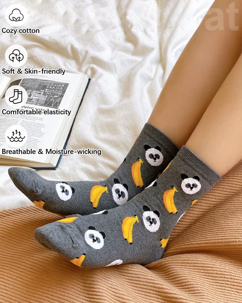 IIG 3-6 Pairs Womens Cute Animal Patterned Funny Novelty Cotton Crew Socks (Cute animal 02-5 pairs)