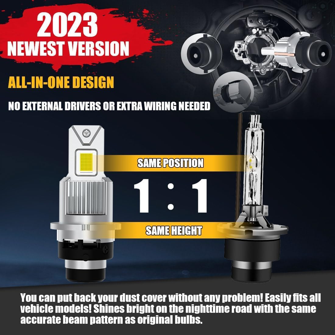Novcapar D2R D2S Led Bulb 70W High Power 24000Lm +600% Brightness 6500K Cool White High And Low Beam Xenon Hid Replacement Lights  Plug And Play D2S Led Bulbs Canbus Error Free Fog Light Bulbs