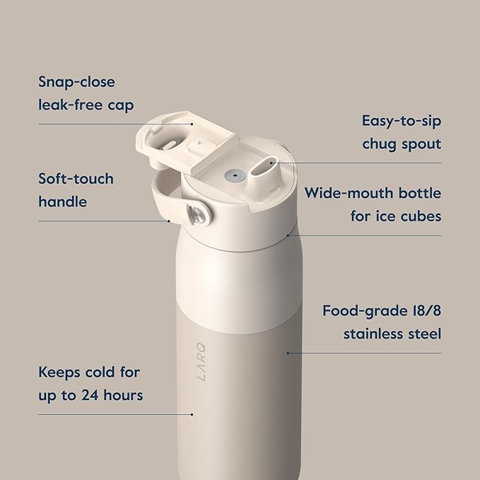 LARQ Bottle Swig Top 23oz - Insulated Stainless Steel Water Bottle With Built-In Silicone Handle | Thermos, BPA Free | Reusable Water Bottle for Sports, Gym, and Travel, Mojave Dune