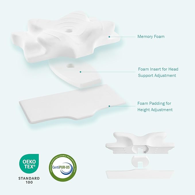 Hansleep Adjustable Cervical Pillow for Neck Pain, Ergonomic Memory Foam Neck Pillow for Sleeping with Breathable Pillowcase, Orthopedic Contour Neck Pillow for Side Back Stomach Sleeper, Grey