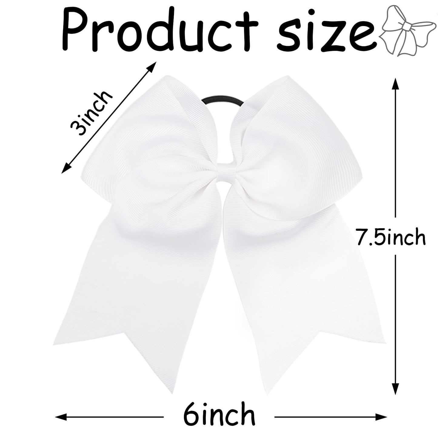 JOYOYO 6Pcs 8 Large Cheer Bows for Girls Ponytail Holder Black Grosgrain Ribbon Cheerleading Bows Elastic Hair Tie Bands for Bab