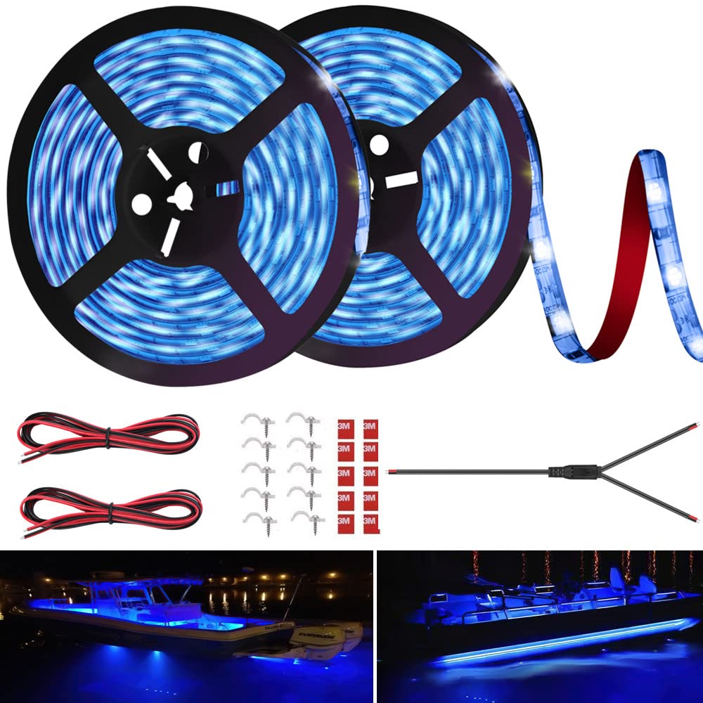 Hokiion Led Boat Strip Lights, 32.8Ft Waterproof Under  nel Lights, Blue Copper For Pontoon, Bass Fishing, Yacht, Kayak