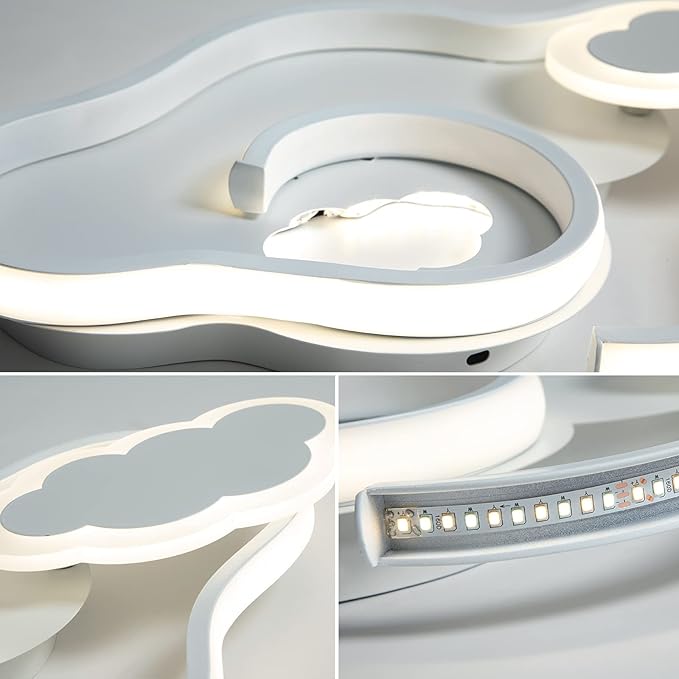 Tioolo Modern LED Ceiling Light Dimmable Cloud Ceiling Lights Flush Mount Acrylic Ceiling Lamp with Remote Creative Cartoon Ceiling Lighting Fixture for Boy Girl Room Bedroom Living Room 42W/White