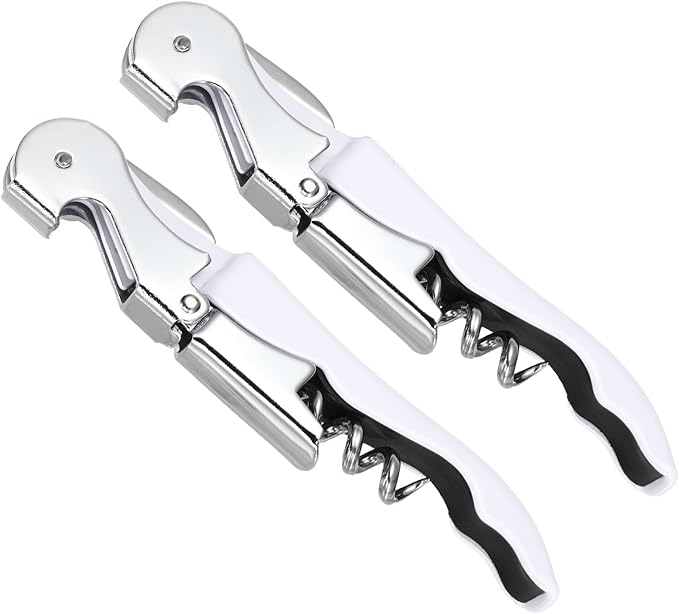 uxcell 2 Pcs 4.8" Stainless Steel Wine Opener, Waiter Corkscrew Professional Wine Key Bottle Opener with Double Hinged Foil Cutter for Bar Servers Waiter Bartender and Home, White