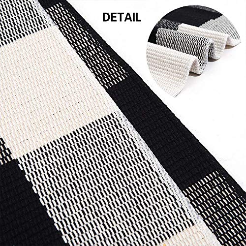 MUBIN Cotton Buffalo Plaid Rug 27.5 x 43 Inches Black and White Check Rugs Hand-Woven Indoor or Outdoor Rugs for Layered D...