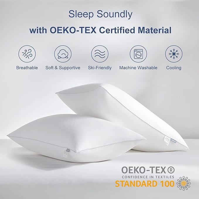 CozyLux Pillows Standard Size Set of 2, Hotel Quality Bed Pillows for Sleeping 2 Pack, Cooling Pillows for Side Back and Stomach Sleepers, Down Alternative Luxury Soft Supportive Pillows (20x26)