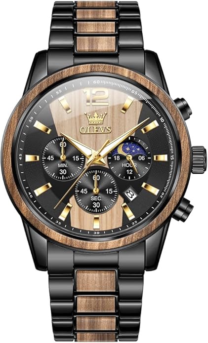 OLEVS Men Watch Blue Gold Analog Quartz Stainless Steel Waterproof Luminous Date Luxury Casual Watch