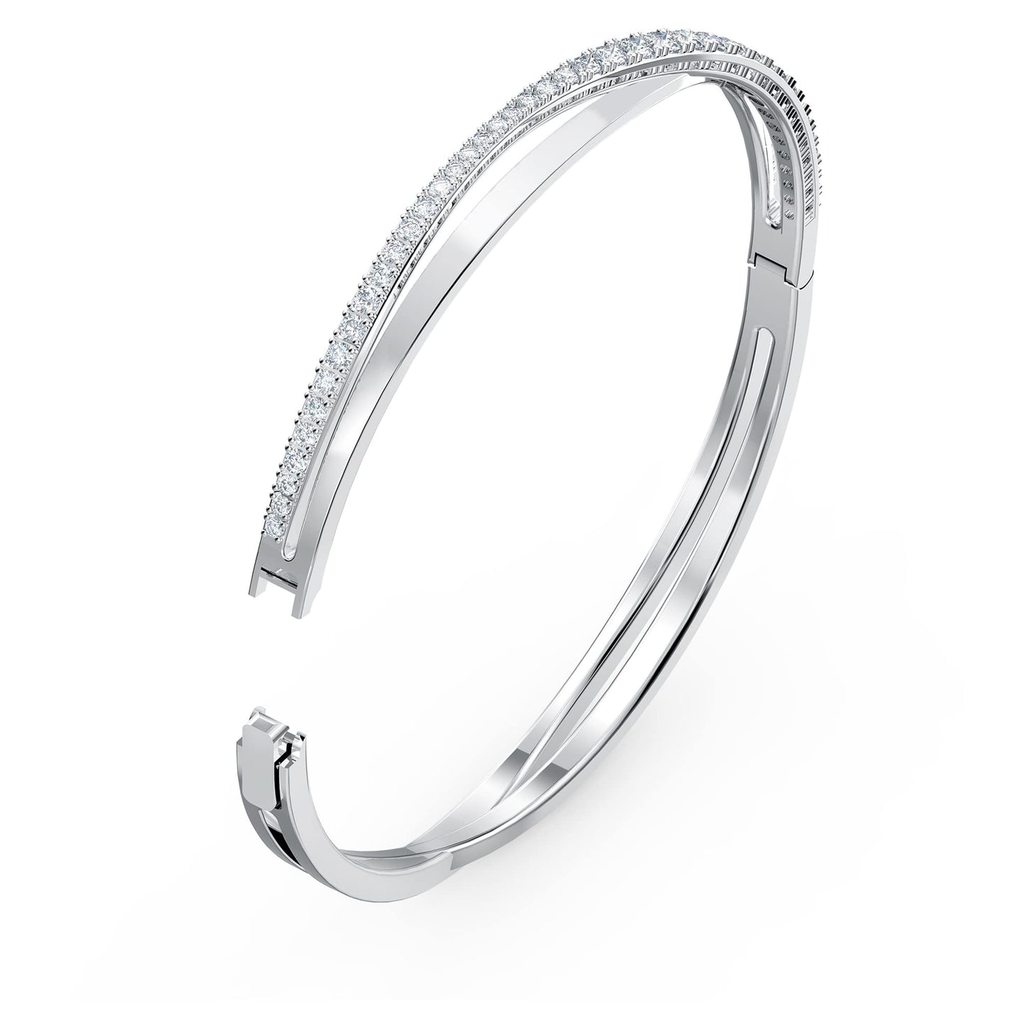Swarovski Hyperbola Women's Bangle Bracelet with Clear Swarovski Crystals on a Rhodium Finished Setting, Size L